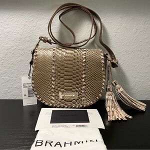 Brahmin Briar TIMELESS TAUPE GISELA Snake Embossed W/2 LG Tassel Accents